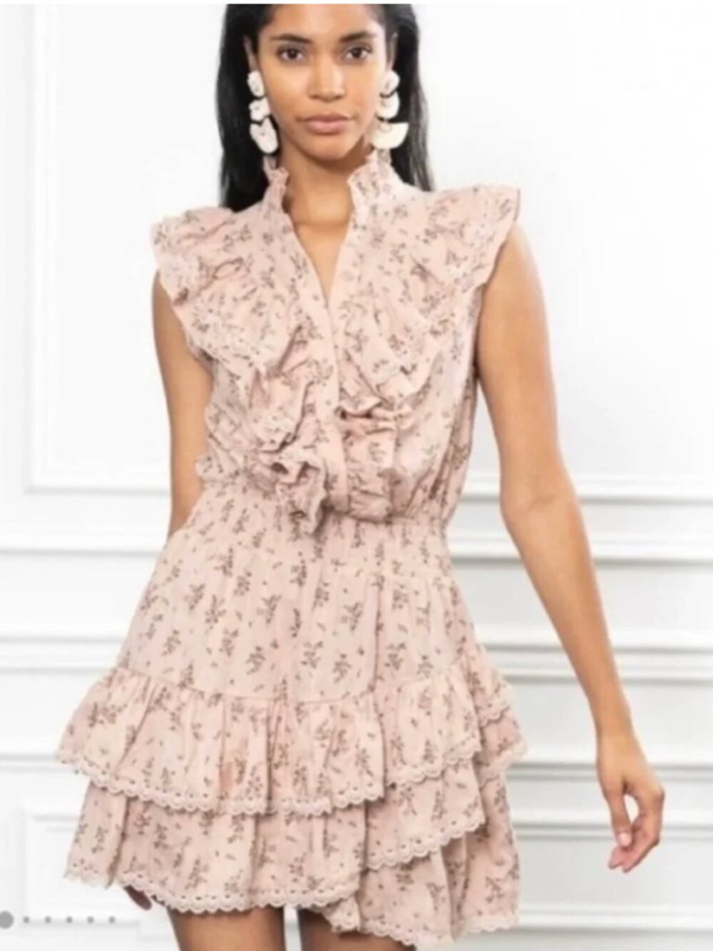 The Shirt Rochelle Behrens Floral Asymmetrical Ruffle Cotton Mini Dress, Small